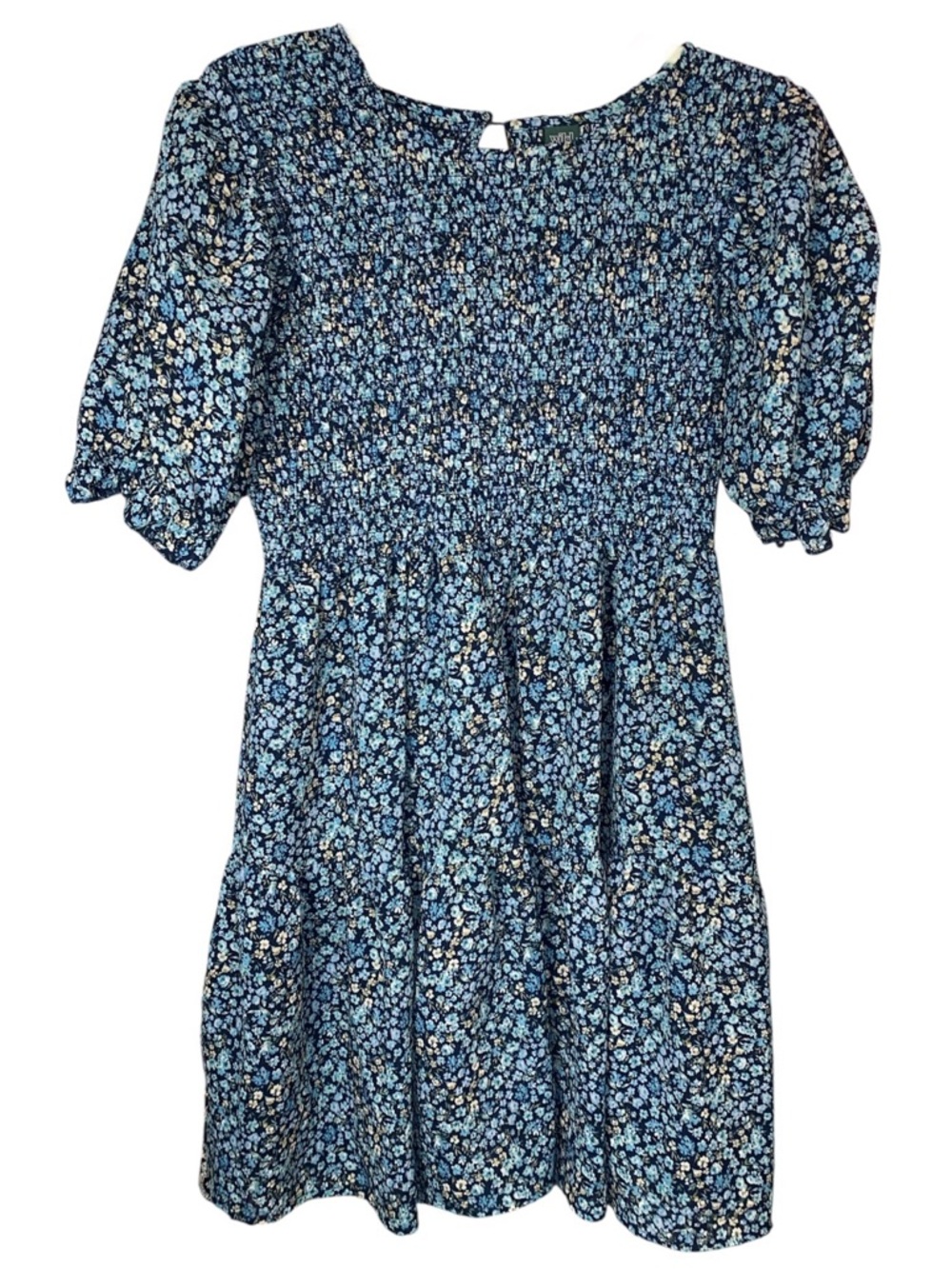 Wild Fable Blue/White Floral Smocked Boho Mini Dress, Size Large